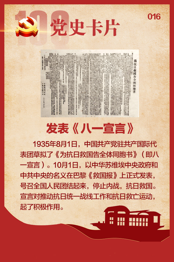党史卡片16发表八一宣言